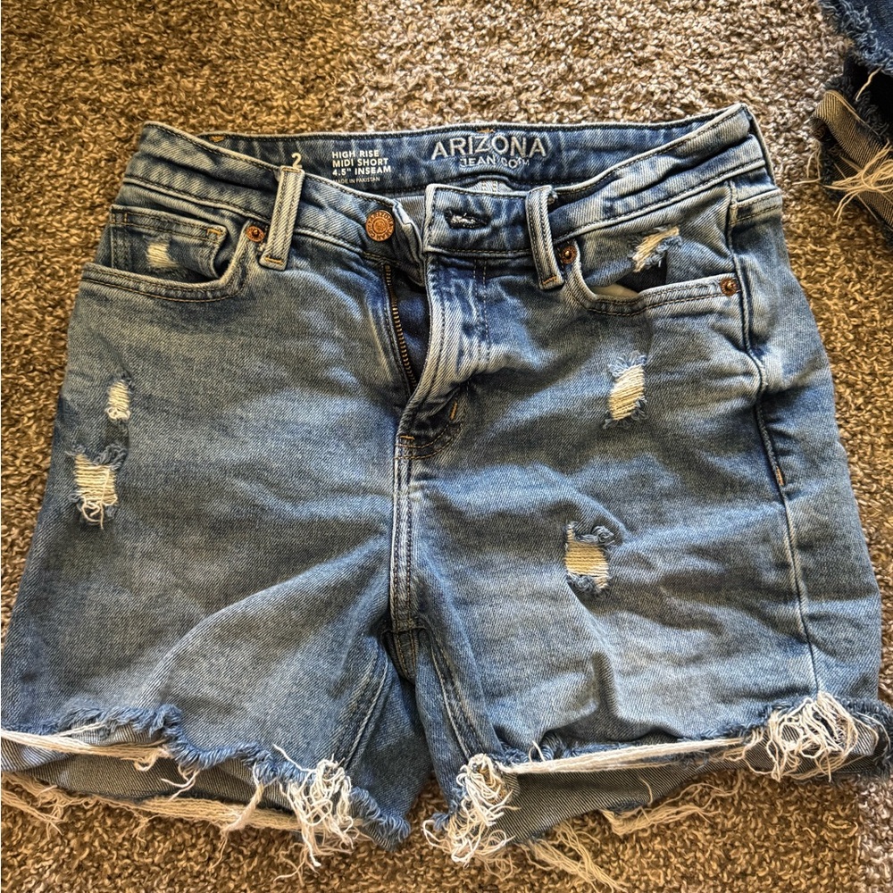 Arizona Jean Company Distressed Light Blue High-Rise Denim Shorts